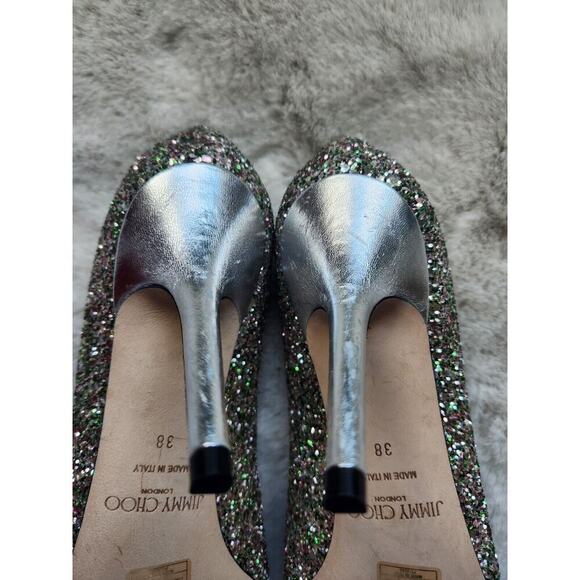 NWD JIMMY CHOO ROMY 85 Pumps Glitter Size EU 38 Green Silver - Picture 9 of 11